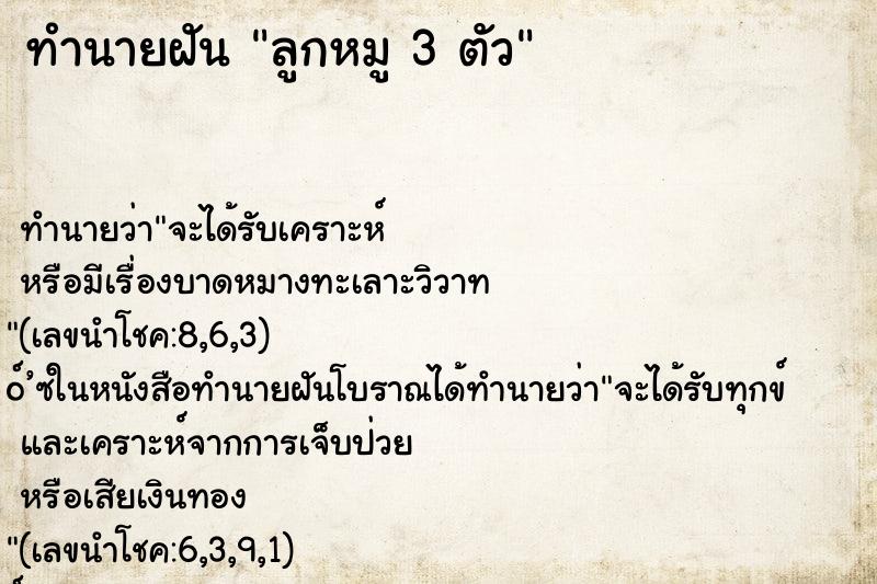 ทำนายฝัน ลูกหมู 3 ตัว ทำนายฝัน ลูกหมู 3 ตัว
